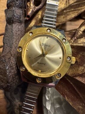 Vintage Marcel Two Tone Gold Silver Bracelet Band Watch Corporate Chic Preppy